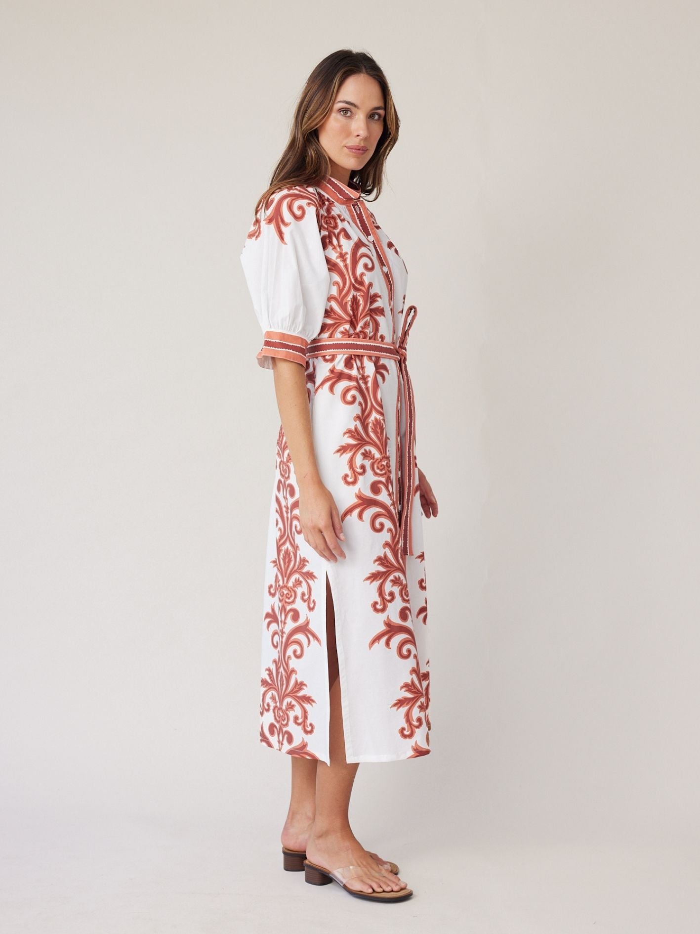 ROBE DRESS RUST DECO STRIPE