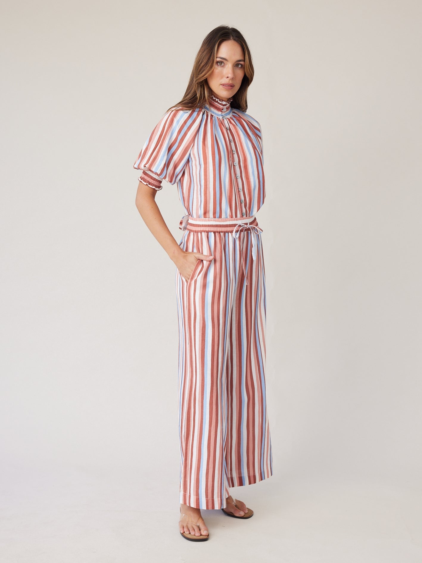 ROBE PALAZZO MOCHA STRIPE