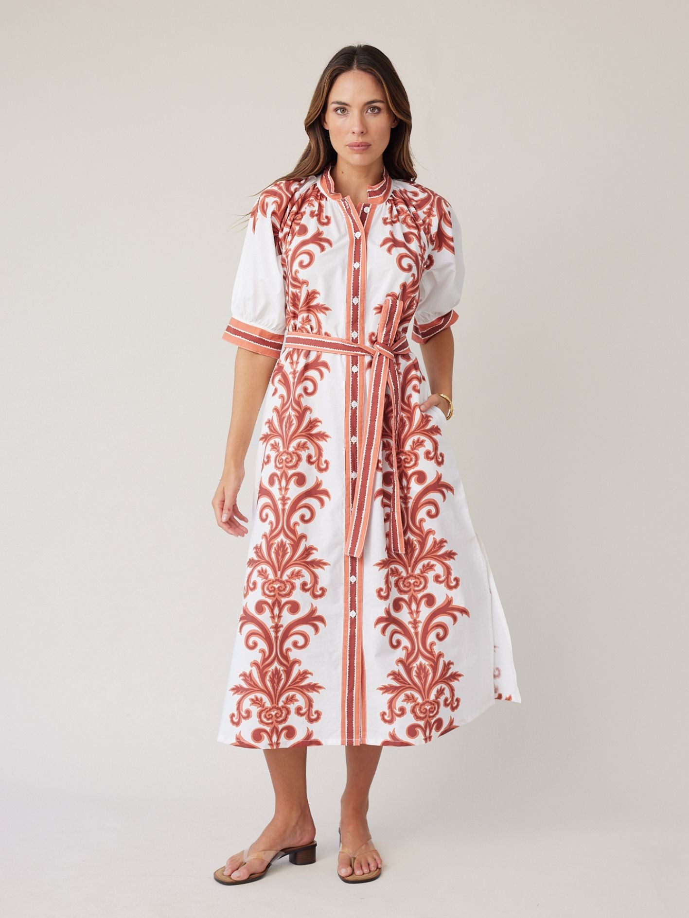ROBE DRESS RUST DECO STRIPE
