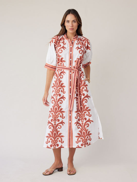 ROBE DRESS RUST DECO STRIPE