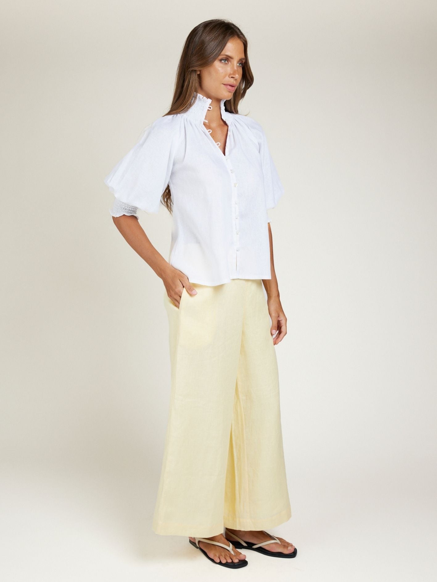 SHIRRED BLOUSE IVORY