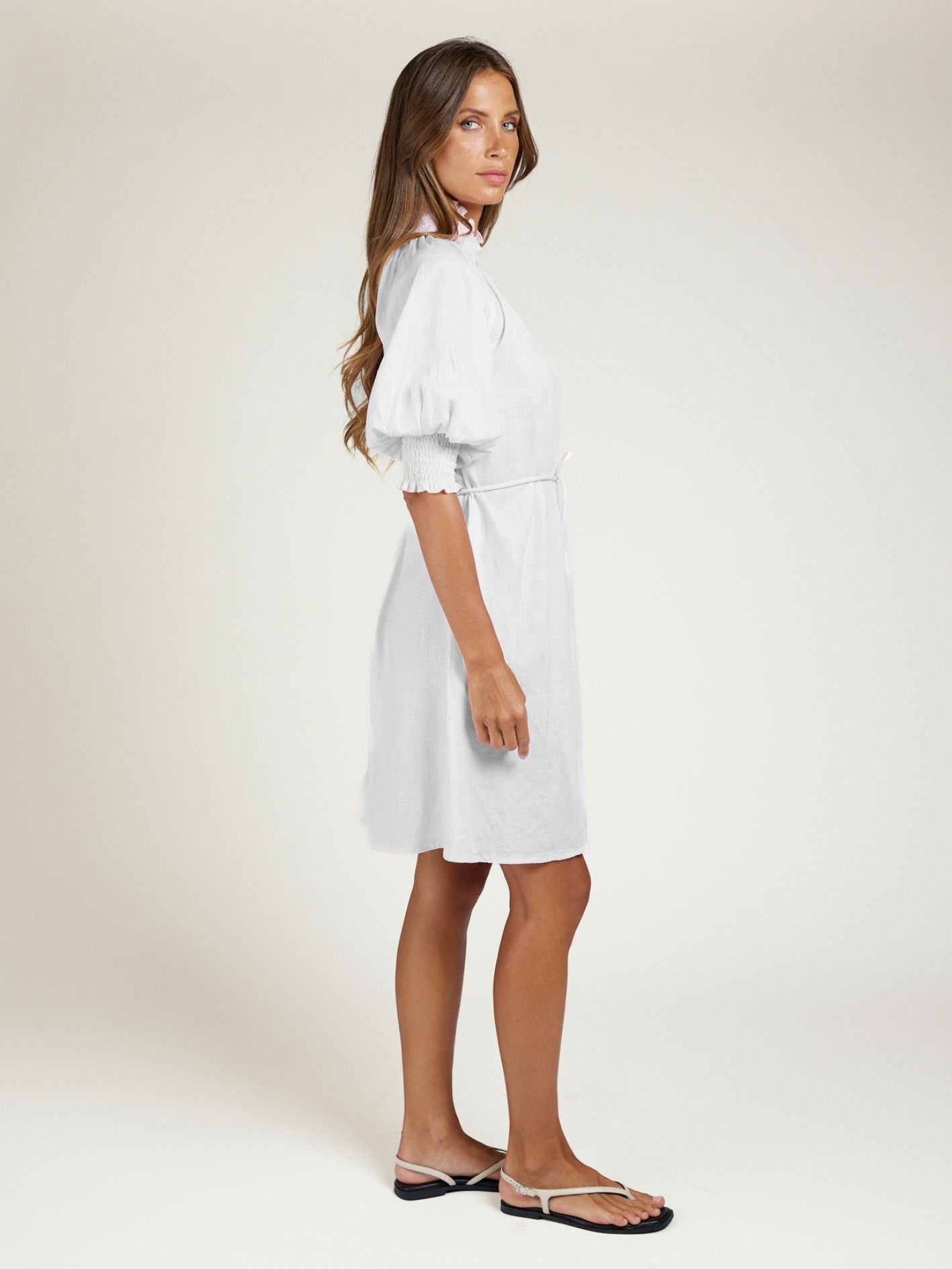 SHIRRED DRESS IVORY