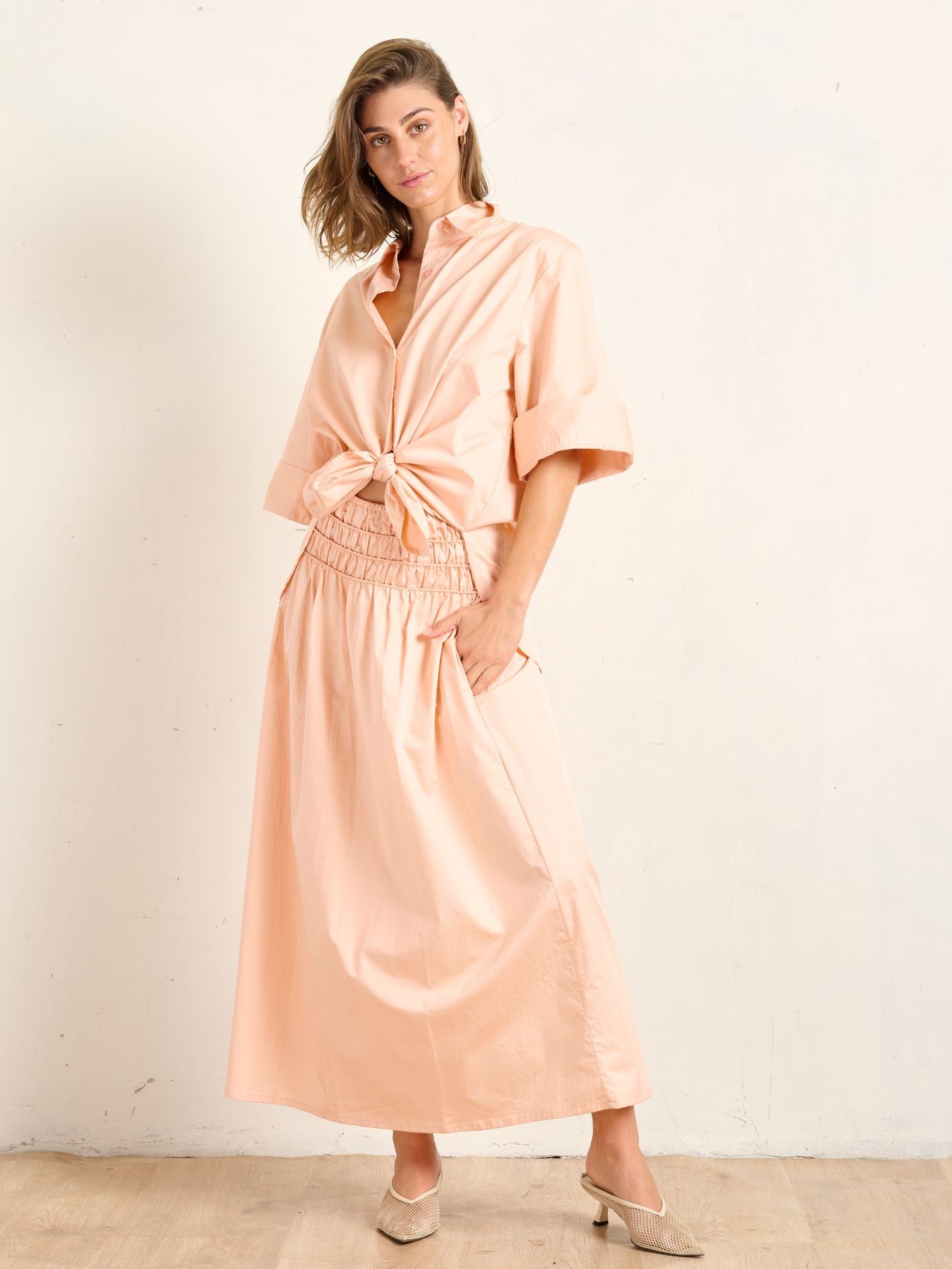 SHIRRED SKIRT PEACH