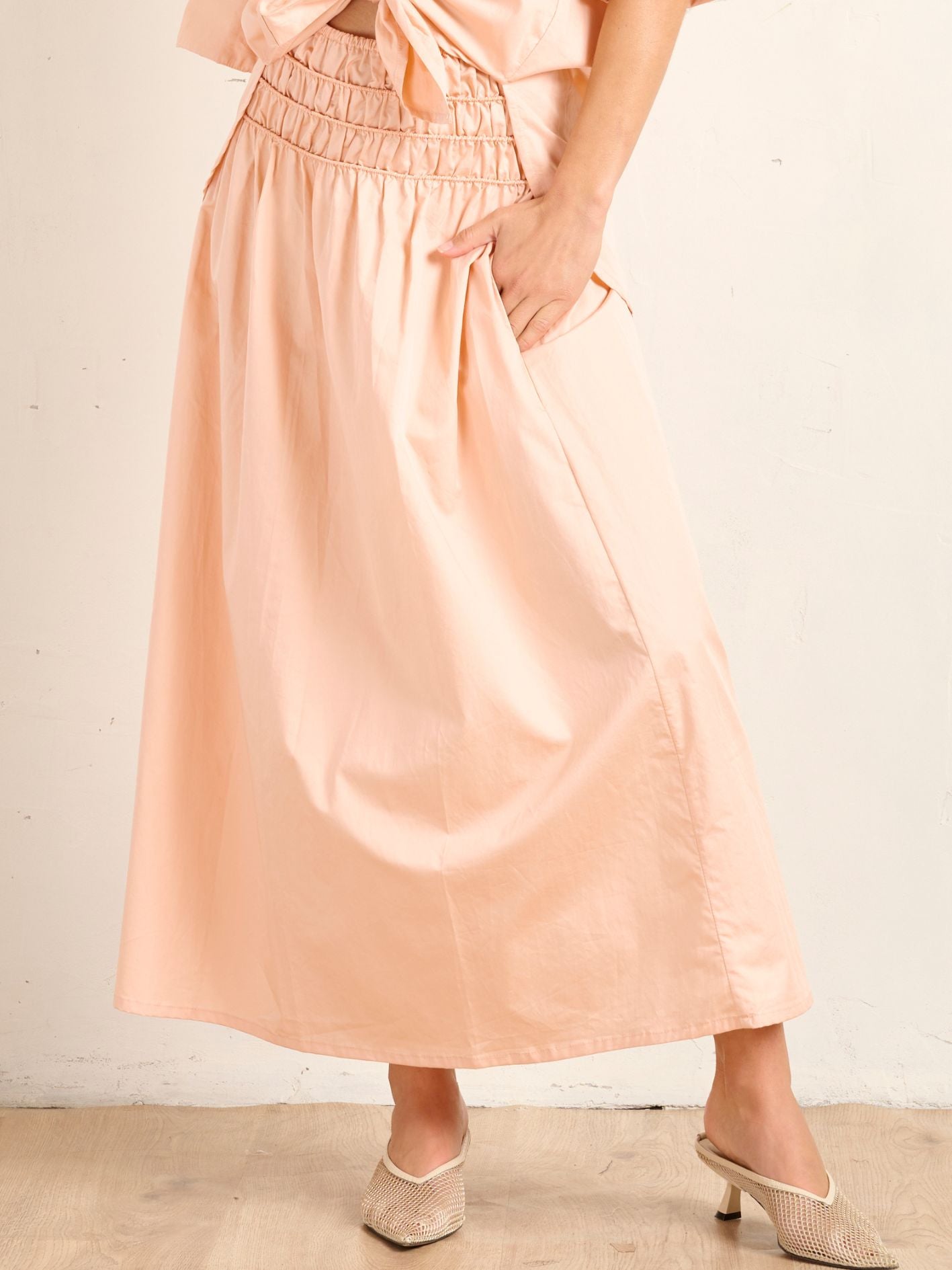 SHIRRED SKIRT PEACH