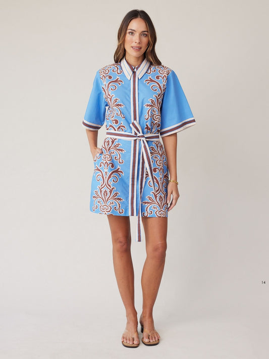 SHIRT DRESS MINI BLUE STRIPE