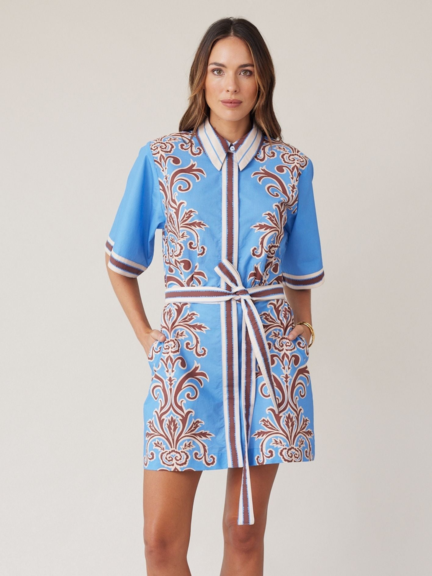 SHIRT DRESS MINI BLUE STRIPE
