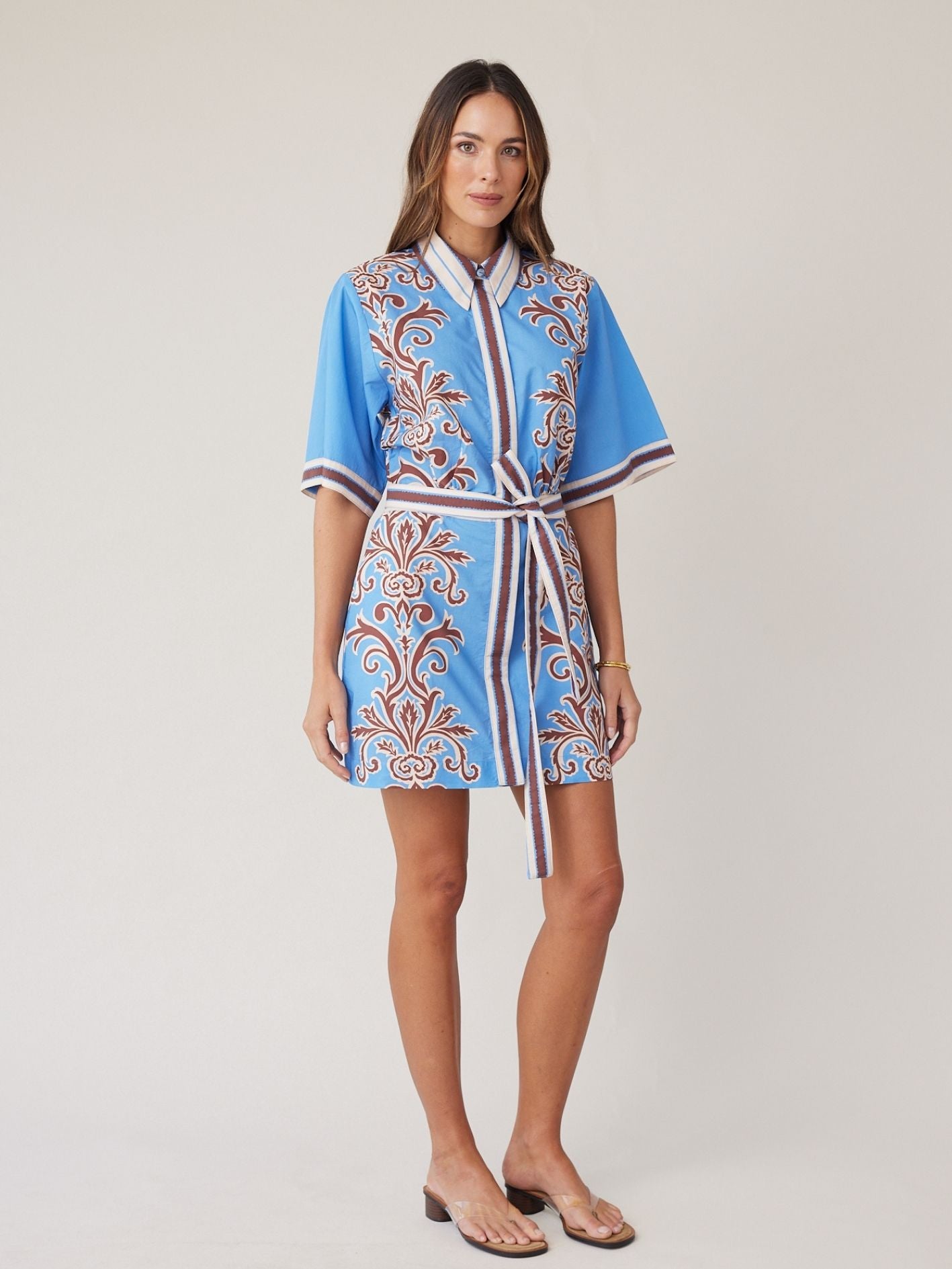 SHIRT DRESS MINI BLUE STRIPE