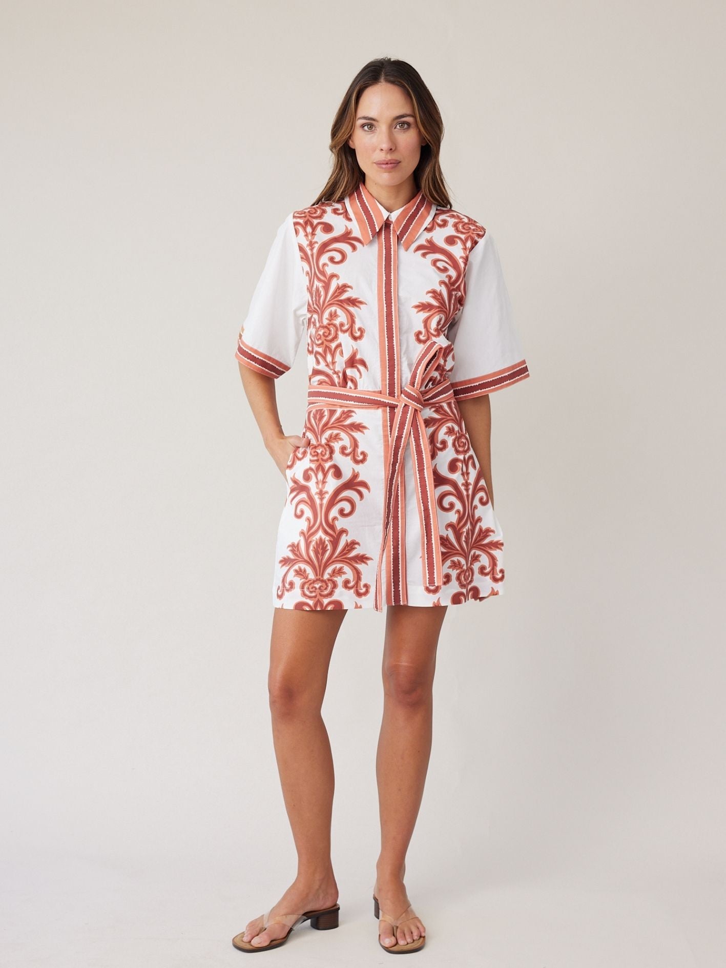 SHIRT DRESS MINI RUST STRIPE