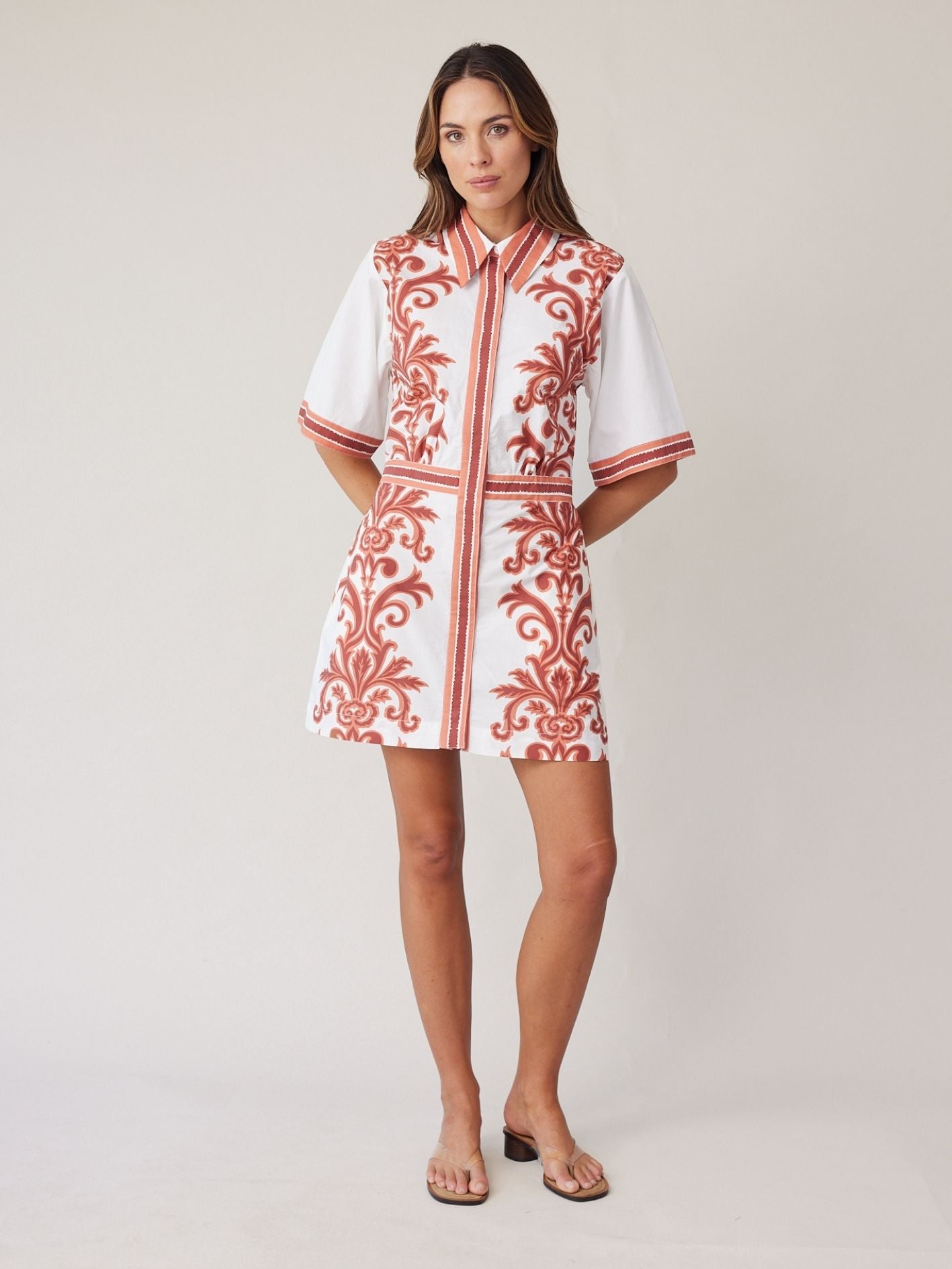 SHIRT DRESS MINI RUST STRIPE