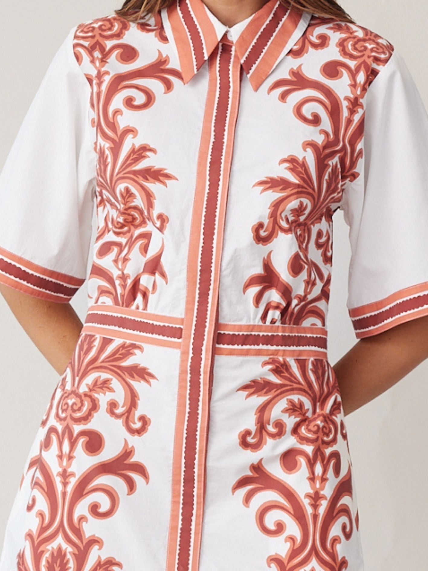 SHIRT DRESS MINI RUST STRIPE