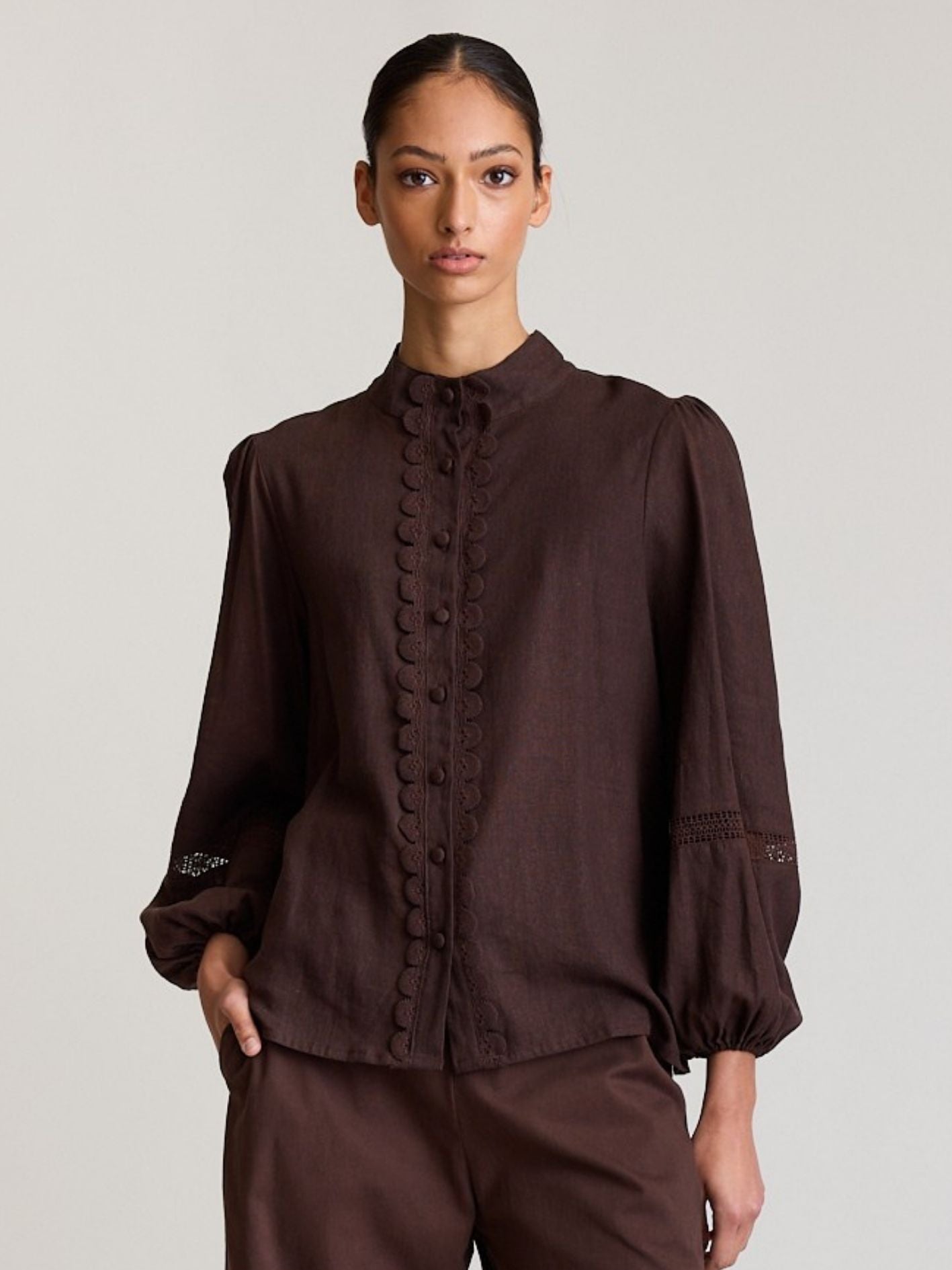 TWIN LACE BLOUSE SABLE