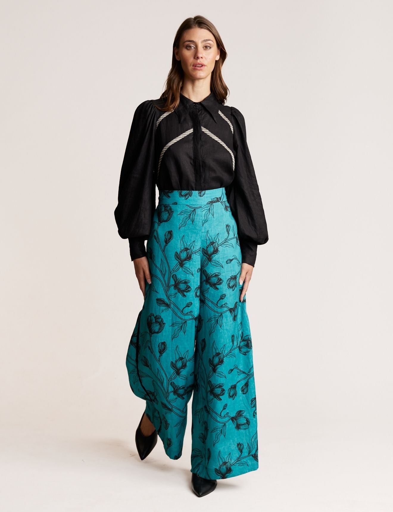 VELVET TRIM PANT TEAL