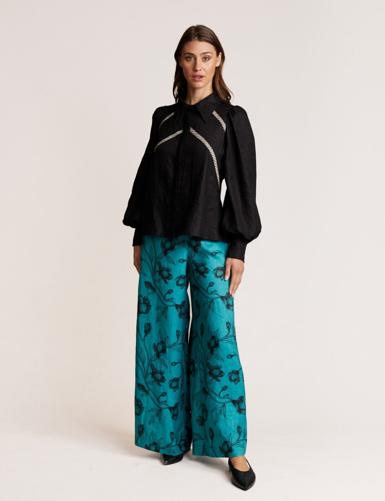 VELVET TRIM PANT TEAL