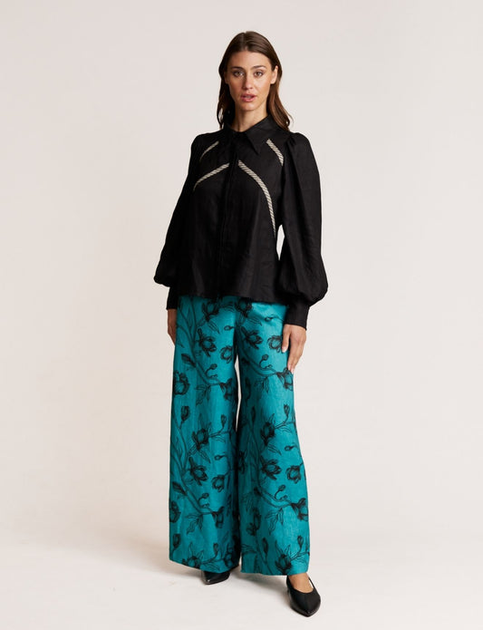 VELVET TRIM PANT TEAL