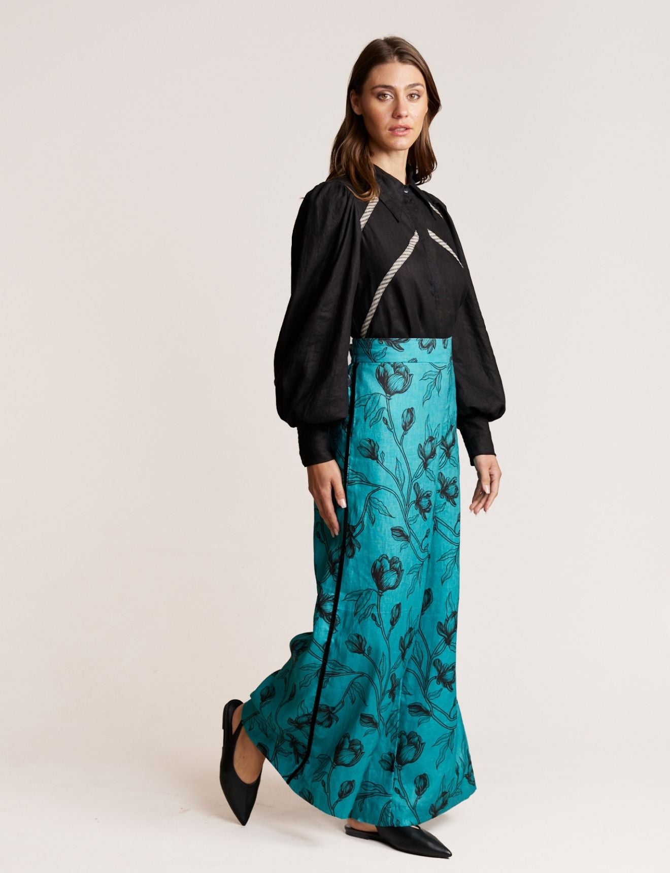 VELVET TRIM PANT TEAL
