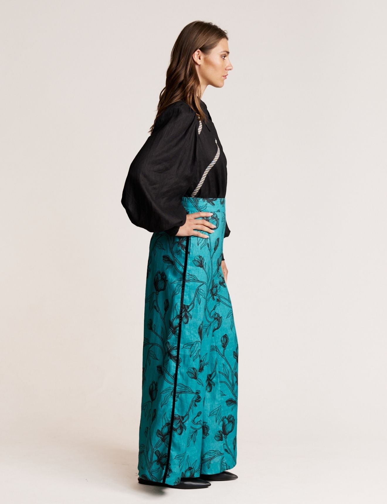 VELVET TRIM PANT TEAL
